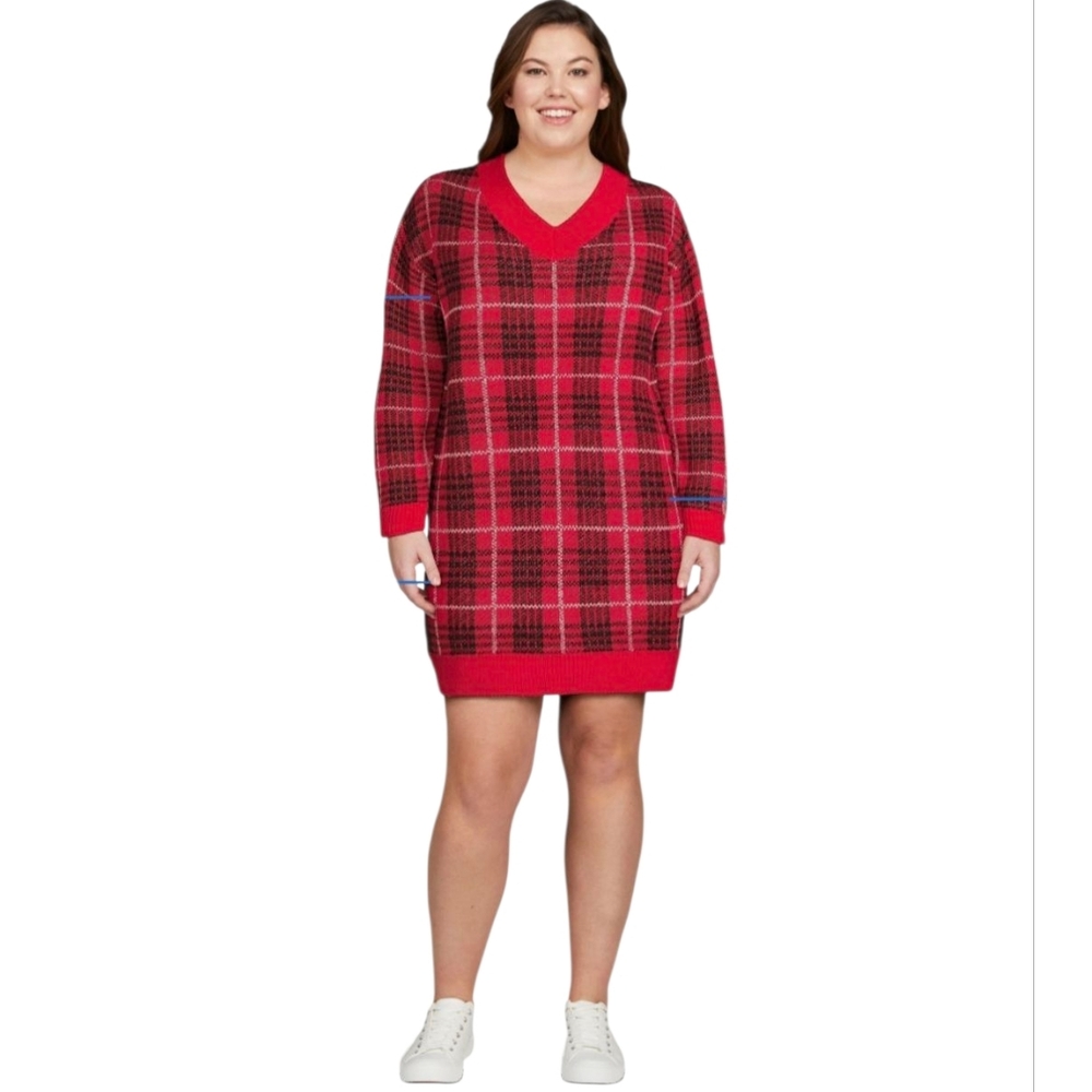 No Boundries Plaid Red & Black Winter Christmas Sweater Dress - Size XL
